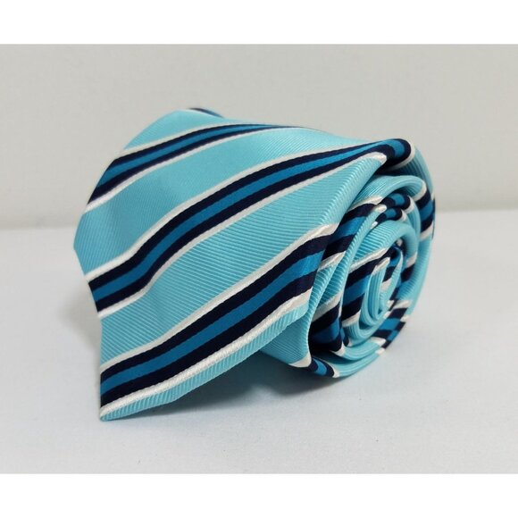 Covington Mens Necktie blue diagonal stripe Handmade Blue Striped Tie - Picture 6 of 6
